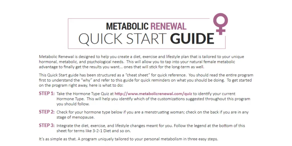 metabolic renewal quick start guide