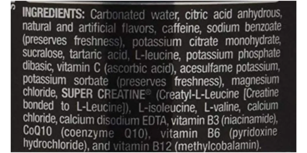 Bang energy old nutrition label with Super Creatine listed as an ingredient.